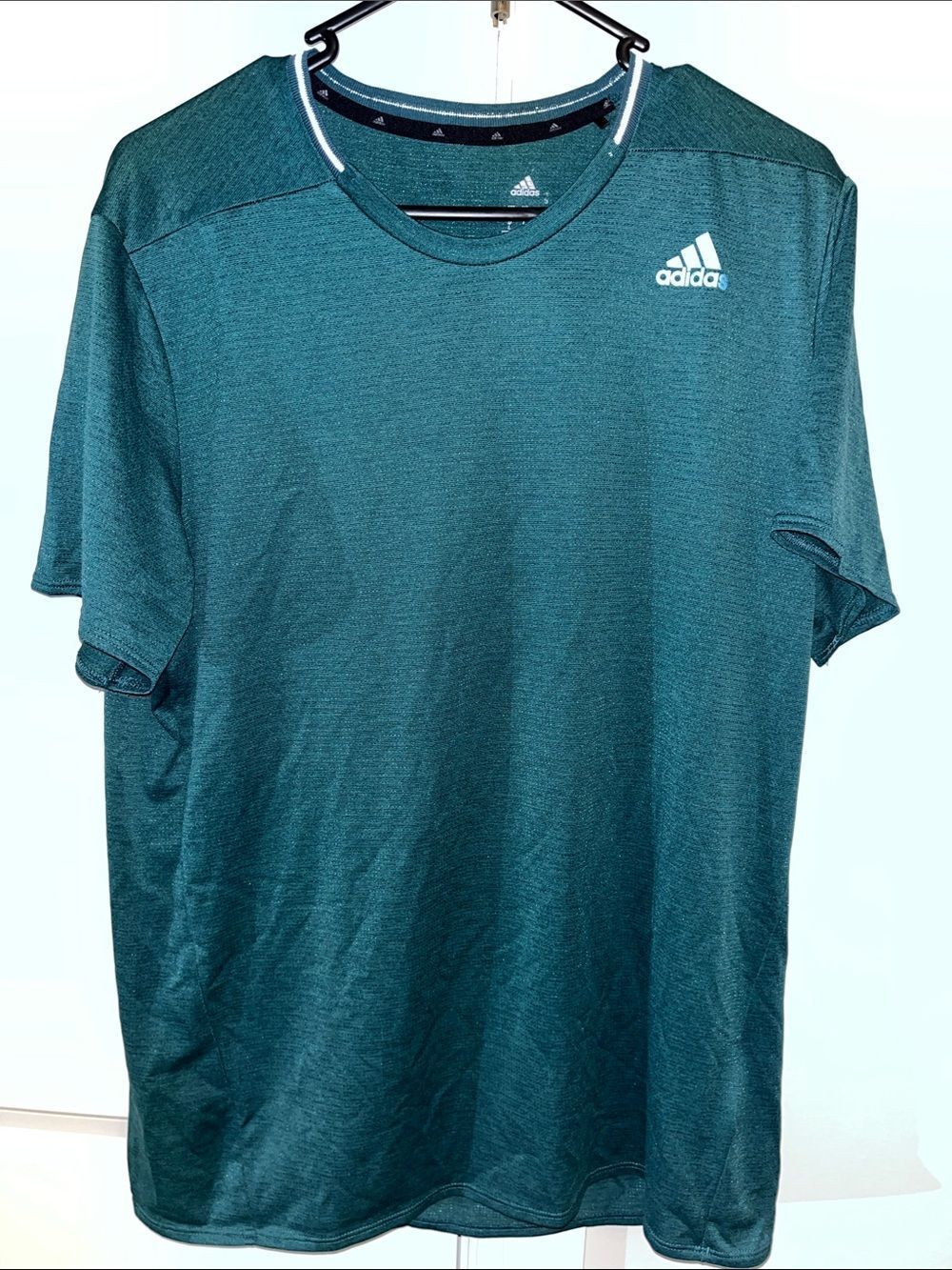 Adidas green 3 stripe tennis work out gym soccer t shirt L